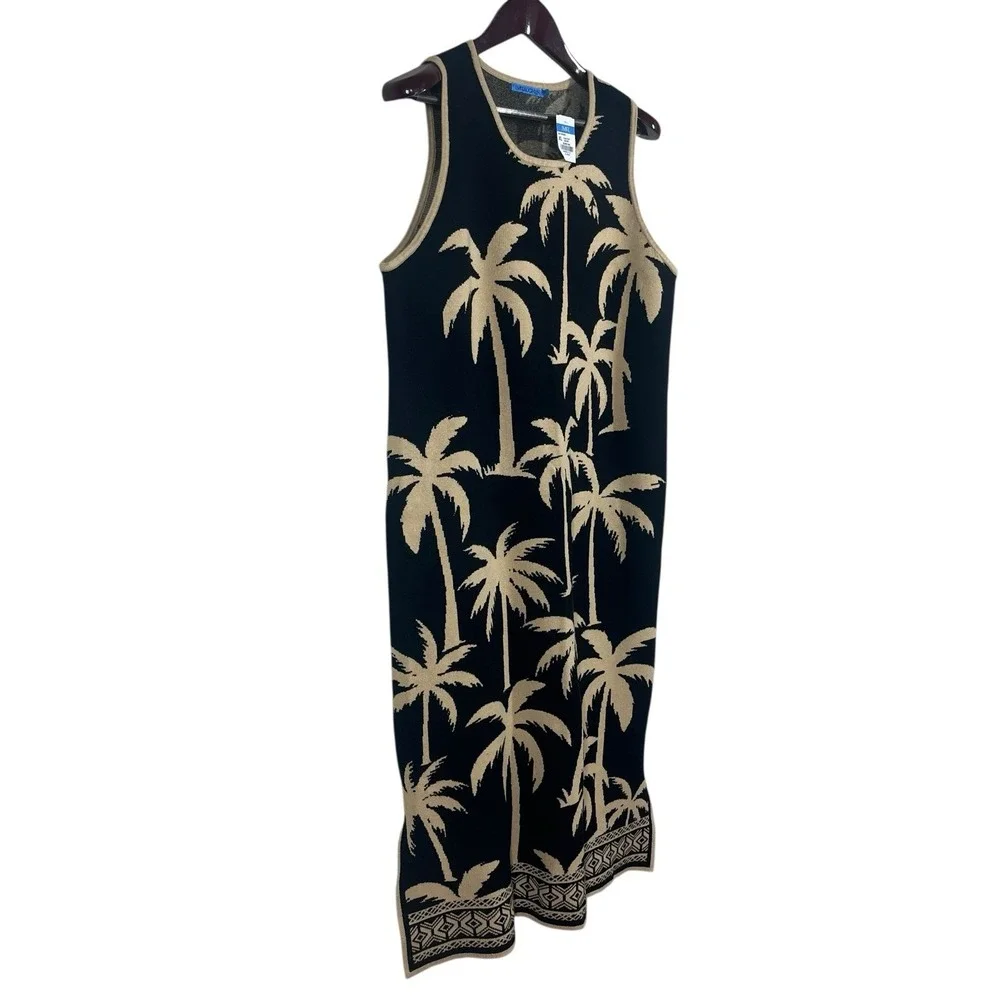 NWT‎ J McLaughlin Dani Jacquard Knit Dress XL Sleeveless Maxi Sheath Palm Trees